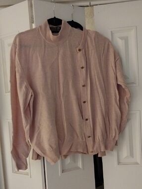 Vintage Wool Pink Poofy Shoulder Cardigan And Matching Sweater By Trikoza